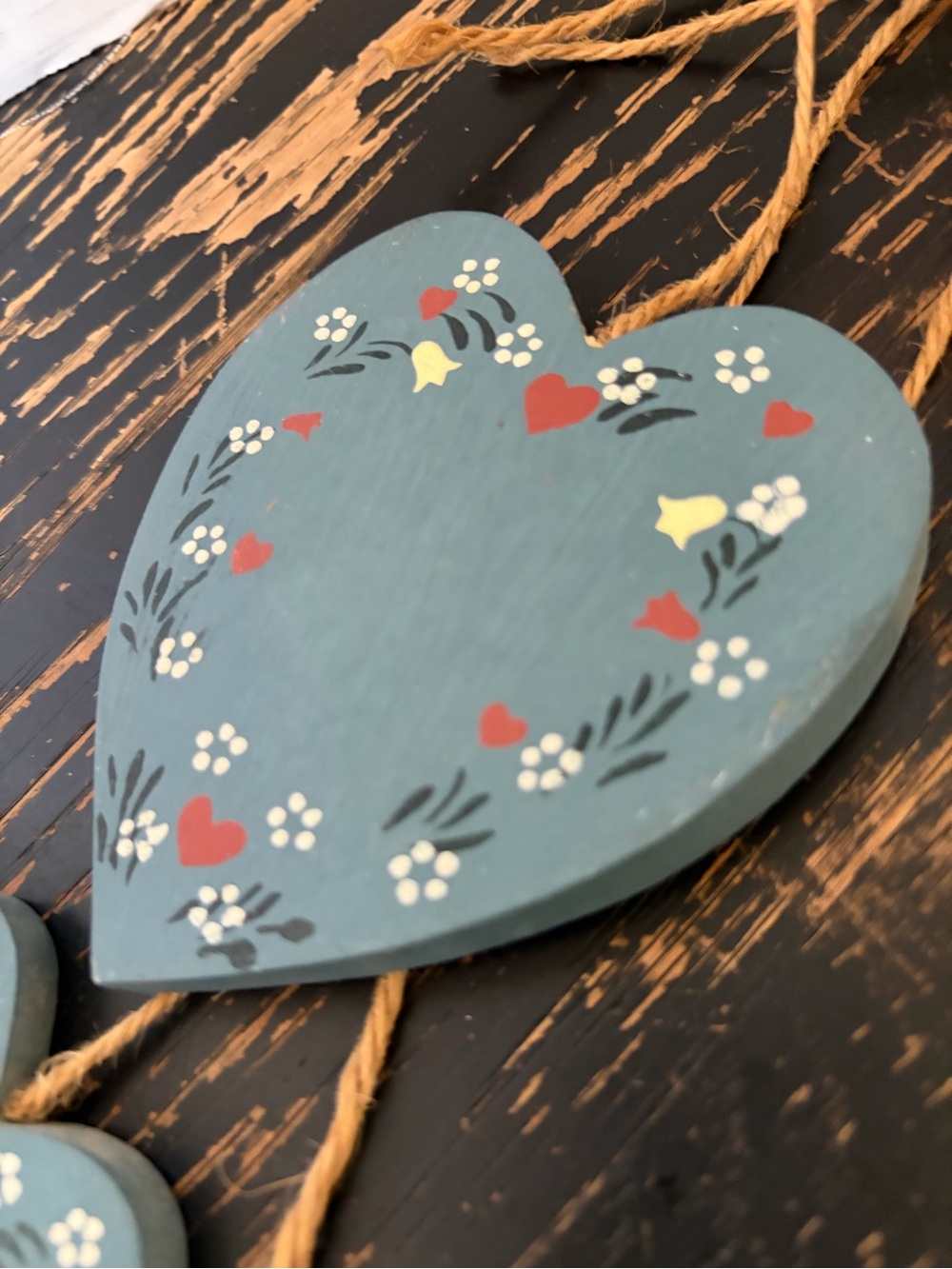 Hand-Painted Blue Heart Garland Wall Decor - Rustic Home Accent - Picture 4 of 4